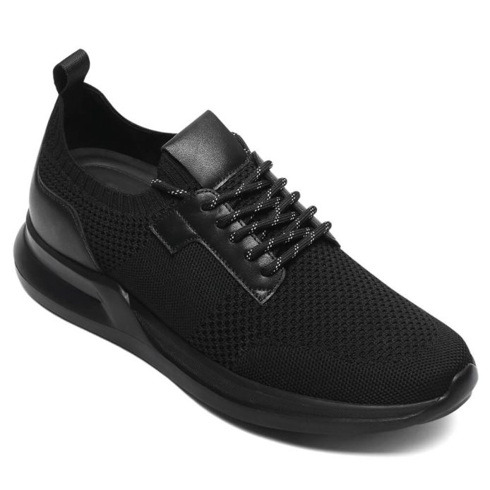 Men Black Knit Height Boosting Sports Sneakers 7CM Taller