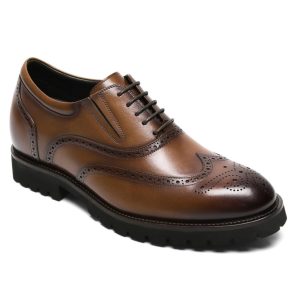 Men Brown Leather Elevator Dress Shoes 8CM